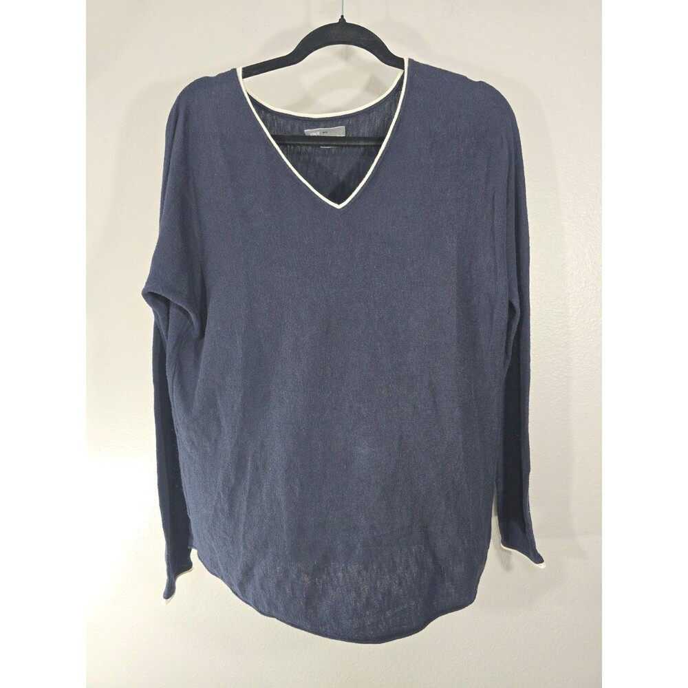 Vince navy blue Contrast white trim v neck cotton sweater size XS Minimalist BF